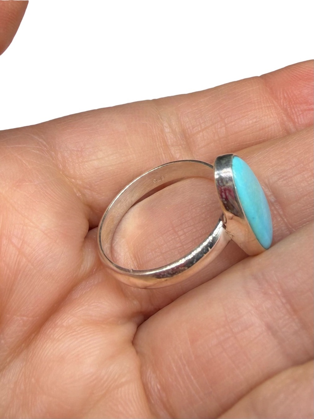Aztec Mountain Turquoise Ring Size 8 Solid 925 Sterling Silver Oval Stone - Picture 5 of 5